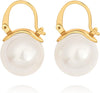 925 Sterling Silver Hoop Handpicked AAA+ Quality 7.5-8mm White Freshwater Cultured Pearl Dangle Drop Earrings Jewelry for Women - 10. Gold Plated Handle