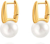 925 Sterling Silver Hoop Handpicked AAA+ Quality 7.5-8mm White Freshwater Cultured Pearl Dangle Drop Earrings Jewelry for Women - 8. Gold Plated Barrel