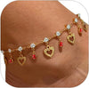Ankle Bracelets for Women Stainless Steel - Gold Plated-Red-Heart Charm