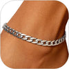 Ankle Bracelets for Women Stainless Steel - Platinum Plated-5mm-Cuban Chain