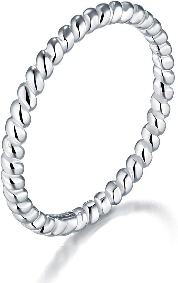 Stackable Ring for Women, Sterling Silver Twisted Band, 2mm Size 4-12 - main view