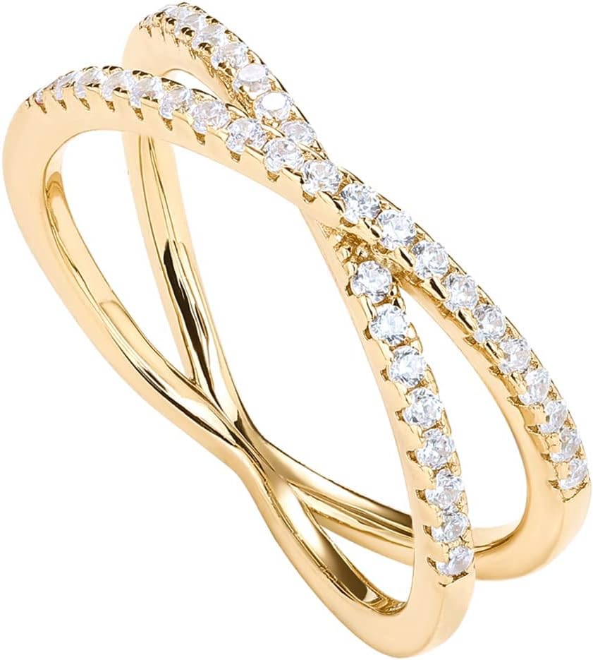 14K Gold Plated X Ring Simulated Diamond CZ Criss Cross Ring for Women - main view