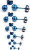 20G Stainless Steel Ball Stud Earrings Women Round 3-8mm 6Pairs - 6Pairs - Blue