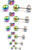 20G Stainless Steel Ball Stud Earrings Women Round 3-8mm 6Pairs - 6Pairs - Rainbow