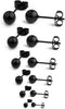 20G Stainless Steel Ball Stud Earrings Women Round 3-8mm 6Pairs - 6Pairs - Black