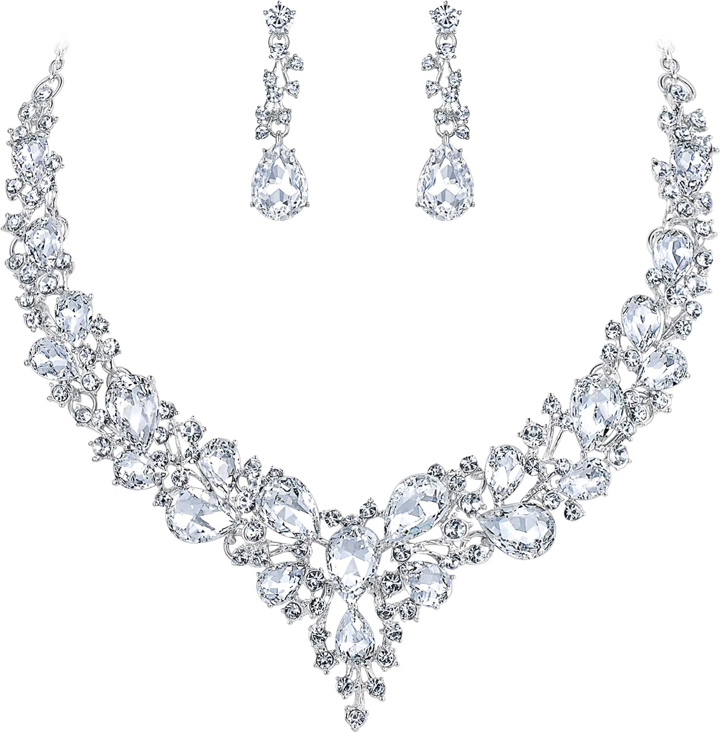 Women's Wedding Statement Necklace Dangle Earring Jewelry - main view