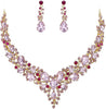 Women's Wedding Statement Necklace Dangle Earring Jewelry - 20-Pink Gold-Plated-Base