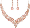 Women's Wedding Statement Necklace Dangle Earring Jewelry - 05-Peach Rose-Gold-Plated-Base