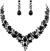Women's Wedding Statement Necklace Dangle Earring Jewelry - 14-Black Silver-Tone