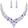 Women's Wedding Statement Necklace Dangle Earring Jewelry - 16-Iridescent AB Silver-Tone