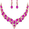 Women's Wedding Statement Necklace Dangle Earring Jewelry - 15-Fuchsia Gold-Plated-Base