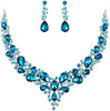 Women's Wedding Statement Necklace Dangle Earring Jewelry - 17-Sky Blue Silver-Tone