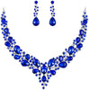 Women's Wedding Statement Necklace Dangle Earring Jewelry - 19-Blue Silver-Tone