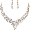 Women's Wedding Statement Necklace Dangle Earring Jewelry - 09-Clear Gold-Plated-Base