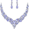 Women's Wedding Statement Necklace Dangle Earring Jewelry - 13-Light Purple Silver-Tone