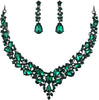 Women's Wedding Statement Necklace Dangle Earring Jewelry - 18-Emerald Color Black-Tone
