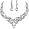 Women's Wedding Statement Necklace Dangle Earring Jewelry - 10-Clear Rhodium-Tone