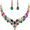 Women's Wedding Statement Necklace Dangle Earring Jewelry - 11-Multicolor Gold-Plated-Base