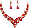 Women's Wedding Statement Necklace Dangle Earring Jewelry - 21-Ruby Color Gold-Plated-Base