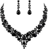 Women's Wedding Statement Necklace Dangle Earring Jewelry - 02-Black Black-Tone