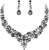 Women's Wedding Statement Necklace Dangle Earring Jewelry - 08-Grey Black Silver-Tone