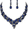 Women's Wedding Statement Necklace Dangle Earring Jewelry - 07-Navy Blue Black-Tone