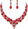 Women's Wedding Statement Necklace Dangle Earring Jewelry - 03-Ruby Color Silver-Tone
