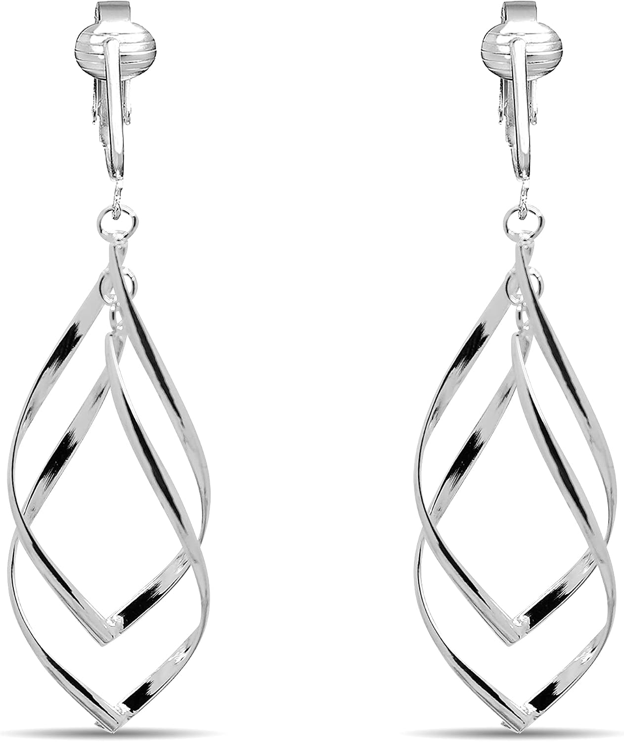 Silver Clip On Earrings For Women, They Look Pierced, Don't Pinch & Won't Fall Off, & Lightweight - main view