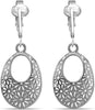Silver Clip On Earrings For Women, They Look Pierced, Don't Pinch & Won't Fall Off, & Lightweight - Silver Daisy Oval Hoops