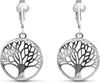 Silver Clip On Earrings For Women, They Look Pierced, Don't Pinch & Won't Fall Off, & Lightweight - Silver Tree of Life