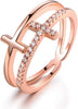 18k Gold Plated Cubic Zirconia Double Cross Ring - Rose Gold 7