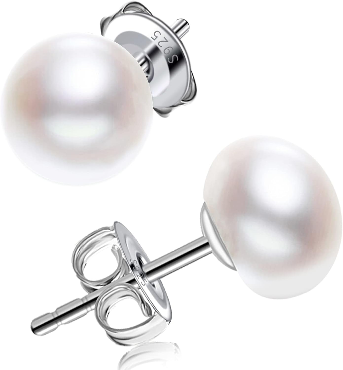 Sterling Silver White Button Freshwater Cultured Pearl Stud Earrings for Women Gift - main view