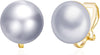 Simulated Freshwater Pearl Clip On Earrings Not Pierced Elegant Stud Jewelry For Women - 16MM-Metallic Grey