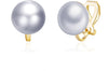 Simulated Freshwater Pearl Clip On Earrings Not Pierced Elegant Stud Jewelry For Women - 12MM-Metallic Grey