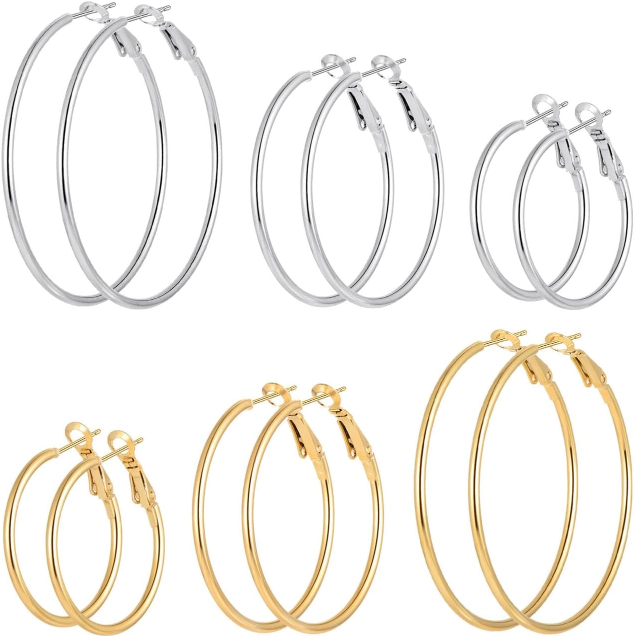 5/12 Pairs Gold Silver Plated Hoop Earrings for Women, Stainless Steel Hoops Earrings Set, Lightweight Large Small Hoops Women Earrings Loop Earrings - main view