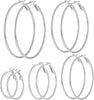 5/12 Pairs Gold Silver Plated Hoop Earrings for Women, Stainless Steel Hoops Earrings Set, Lightweight Large Small Hoops Women Earrings Loop Earrings - 5 Pairs Silver Plated