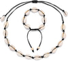 2Pcs Shell Necklace Anklet for Women Handmade Adjustable Puka Beach Shell Necklace Set - A-Black