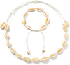 2Pcs Shell Necklace Anklet for Women Handmade Adjustable Puka Beach Shell Necklace Set - B-White