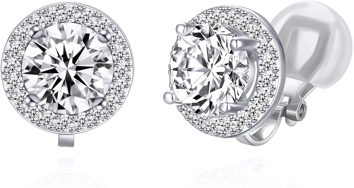 8MM Cubic Zirconia Crystal Clip On Stud Earrings Round Non Pierced Earrings for Women - main view