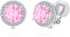 8MM Cubic Zirconia Crystal Clip On Stud Earrings Round Non Pierced Earrings for Women - Pink