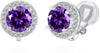8MM Cubic Zirconia Crystal Clip On Stud Earrings Round Non Pierced Earrings for Women - Purple
