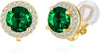 8MM Cubic Zirconia Crystal Clip On Stud Earrings Round Non Pierced Earrings for Women - Green