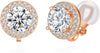 8MM Cubic Zirconia Crystal Clip On Stud Earrings Round Non Pierced Earrings for Women - Rose gold-White