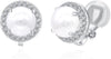 8MM Cubic Zirconia Crystal Clip On Stud Earrings Round Non Pierced Earrings for Women - Pearl