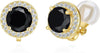 8MM Cubic Zirconia Crystal Clip On Stud Earrings Round Non Pierced Earrings for Women - Gold-Black