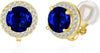 8MM Cubic Zirconia Crystal Clip On Stud Earrings Round Non Pierced Earrings for Women - Gold-Blue