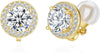 8MM Cubic Zirconia Crystal Clip On Stud Earrings Round Non Pierced Earrings for Women - Gold-White