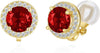 8MM Cubic Zirconia Crystal Clip On Stud Earrings Round Non Pierced Earrings for Women - Gold-Red