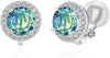 8MM Cubic Zirconia Crystal Clip On Stud Earrings Round Non Pierced Earrings for Women - Ocean Green
