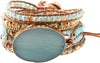 Natural Stone Wrap Bracelet for Women with Jasper Agate and Turquoise Beads on Boho Leather Cord Multi Wrap Adjustable 6 to 8.5 Inches - main view
